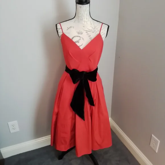 🎉HP🎉 J. Crew A-Line Holiday Red Spaghetti Strap Dress With Velvet Sash - 4 - Picture 8 of 15